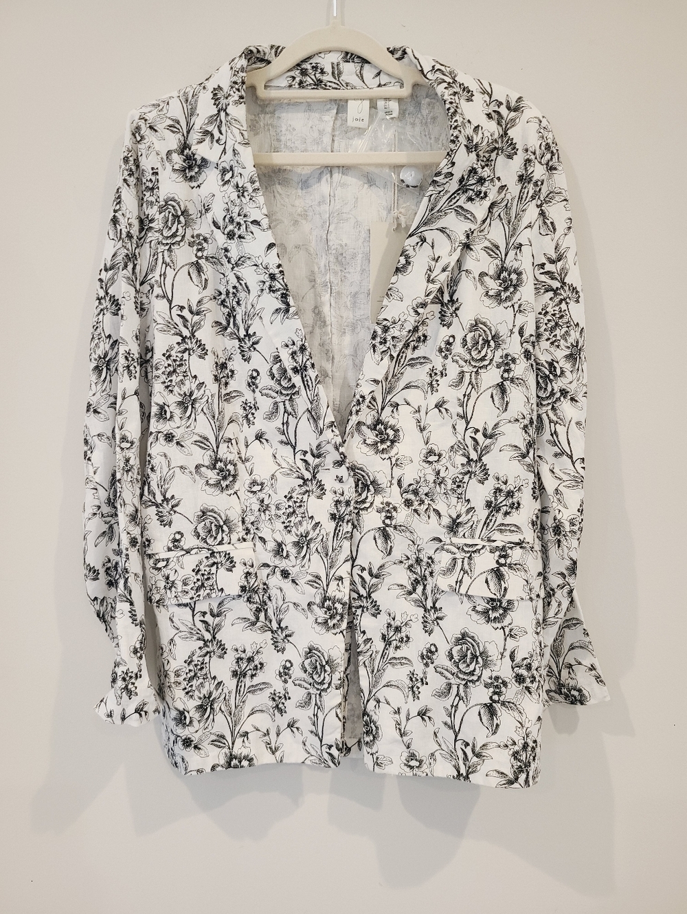 Joie Black And White Floral Linen Blazer
